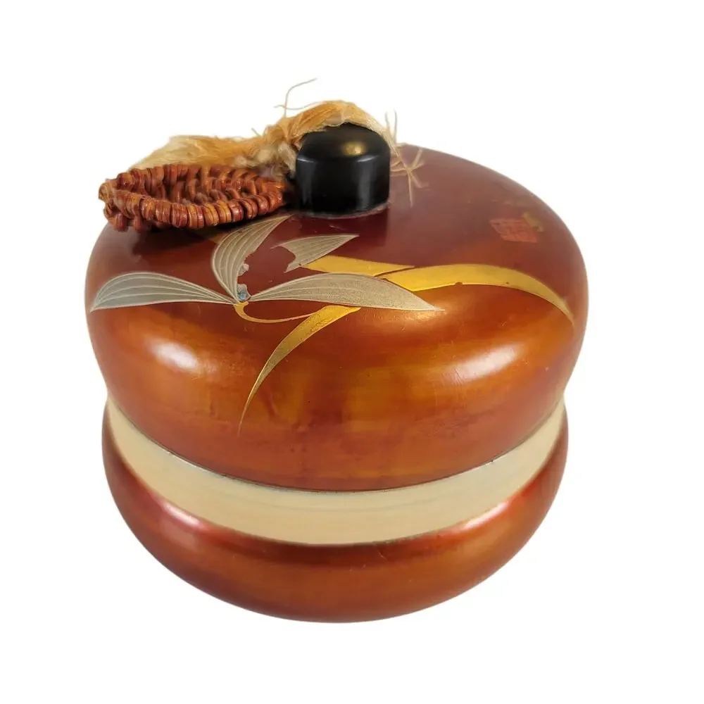 Vintage Japanese Lacquer Trinket Box Red Bamboo Design 4